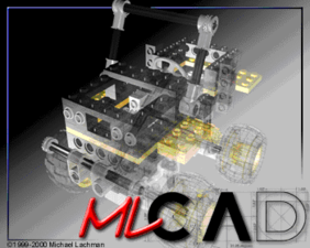 MLCad's splash screen, featuring 1994's 8816 Off-Roader.