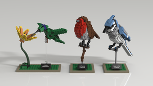 A POV-Ray render of the 2015 LEGO Ideas set 21301 Birds.
